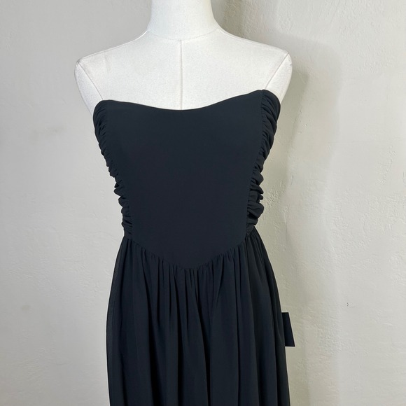 Lulus Black Strapless Ruched Chiffon Maxi Dress Evening Gown Luxe Large NWT - Picture 2 of 9